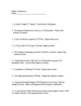 unit conversion word problems worksheet pdf